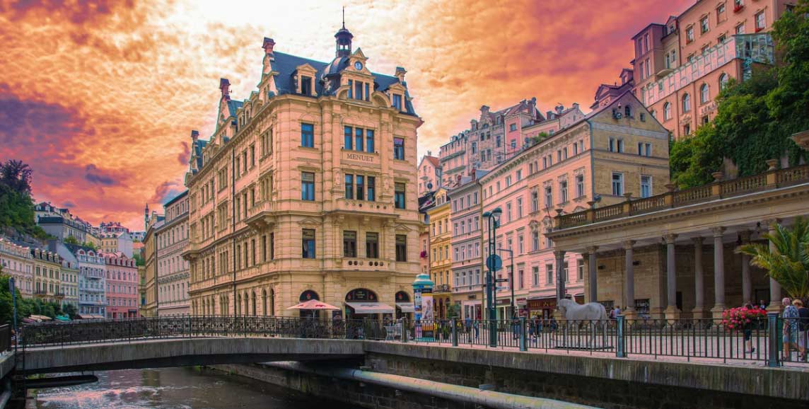 Karlovy Vary at sunset